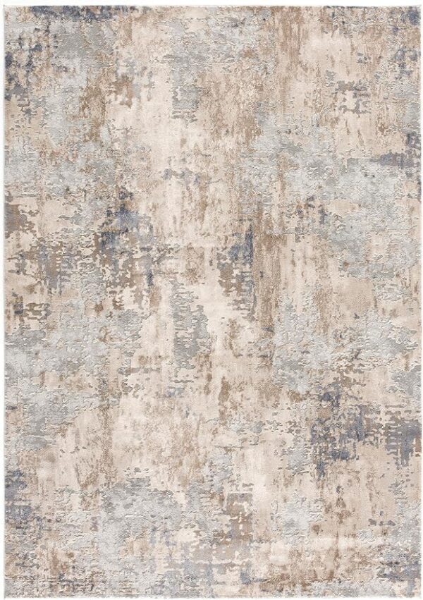 Abstract pattern beige and blue area rug.
