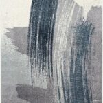 Abstract rug with blue and gray brushstrokes.