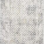 Gray and white vintage-patterned area rug