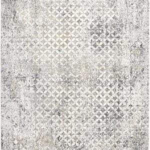 Gray and white vintage-patterned area rug