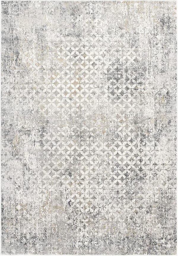 Gray and white vintage-patterned area rug