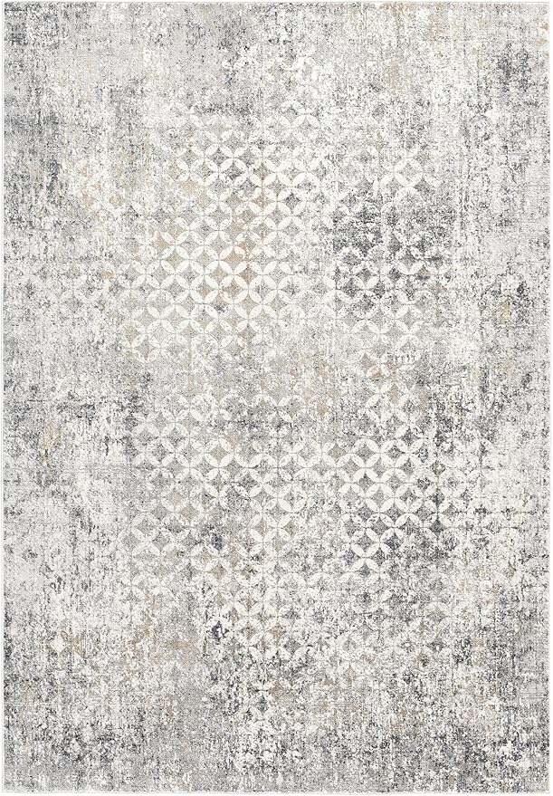 Gray and white vintage-patterned area rug