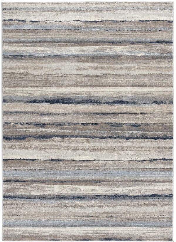 Abstract textured area rug in neutral tones.