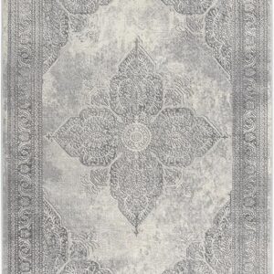 Gray ornate floral pattern area rug