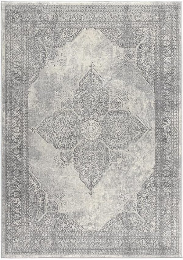Gray ornate floral pattern area rug