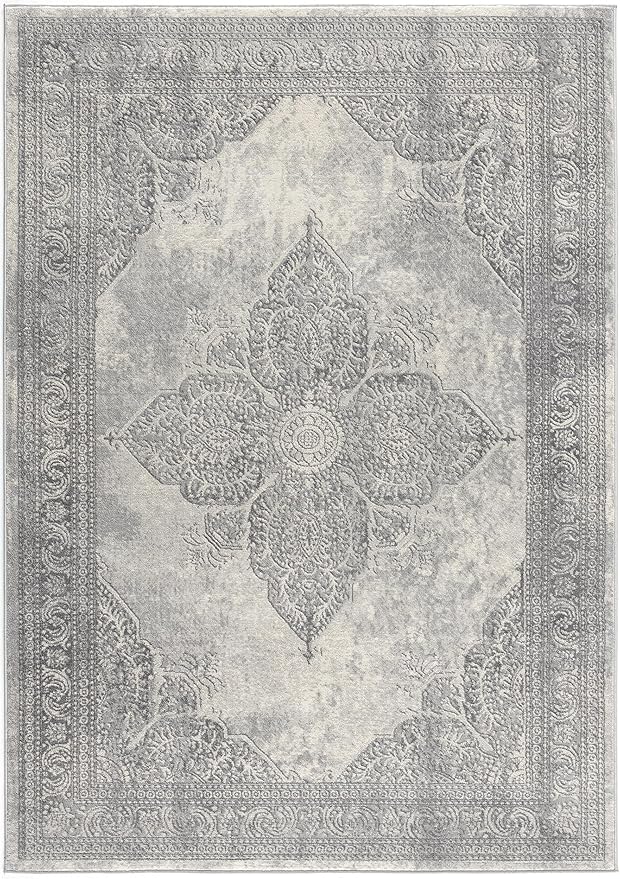 Gray ornate floral pattern area rug