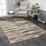 Modern living room with striped area rug