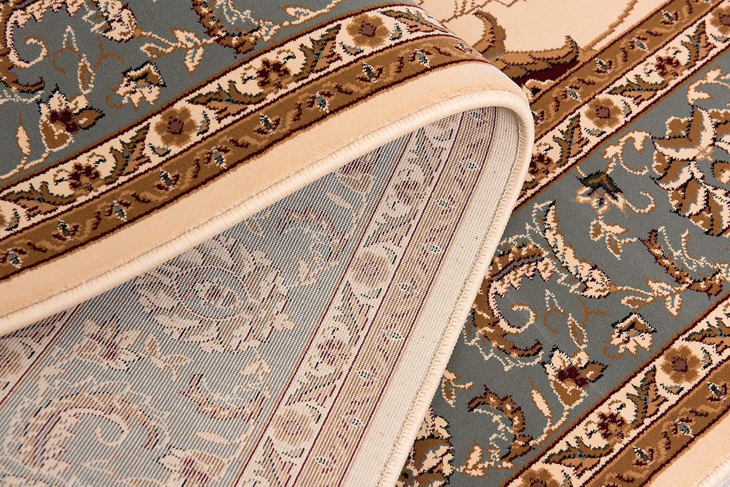 Intricate oriental rug with floral patterns