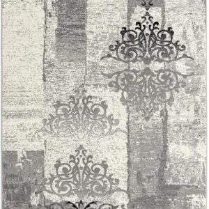 Intricate gray patterned area rug design