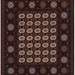 Traditional brown rug with intricate floral patterns.