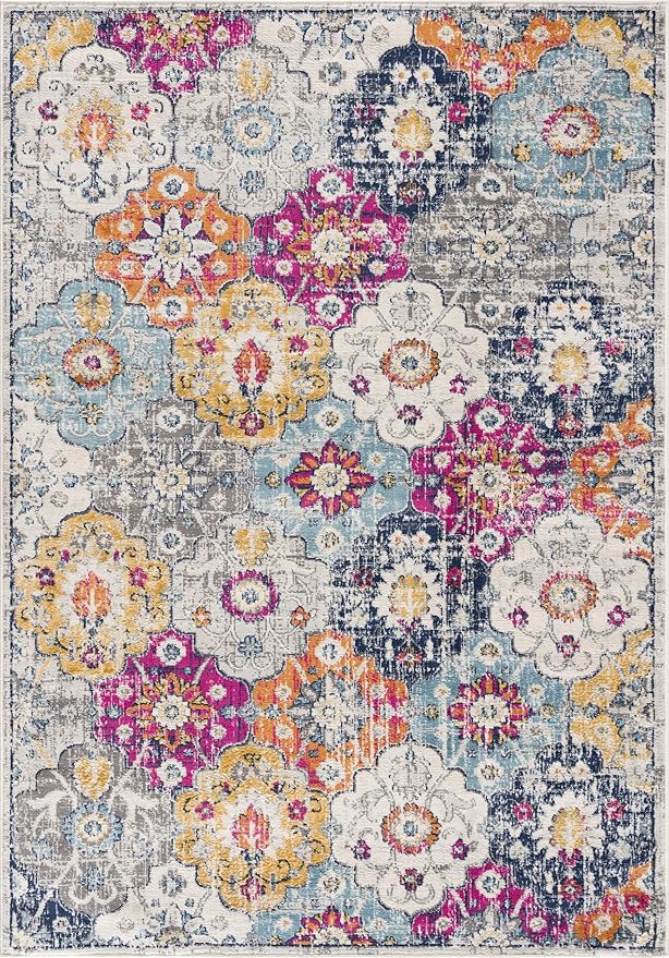 Colorful floral pattern area rug