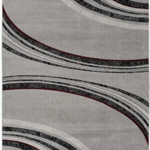 Gray rug with abstract curved patterns