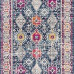 Colorful geometric patterned area rug.
