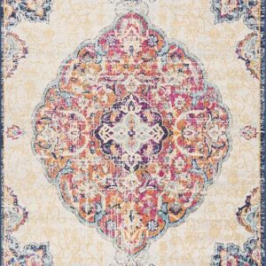 Colorful Persian-style rug with floral pattern