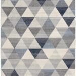 Gray and blue geometric triangle pattern rug