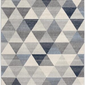 Gray and blue geometric triangle pattern rug