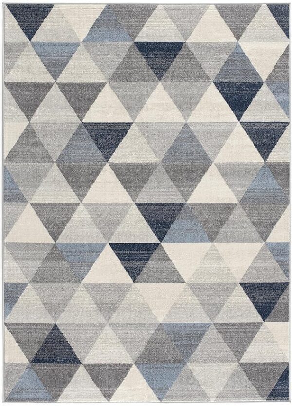 Gray and blue geometric triangle pattern rug