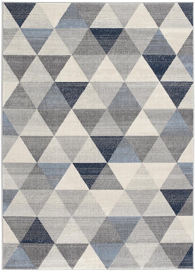 Gray and blue geometric triangle pattern rug
