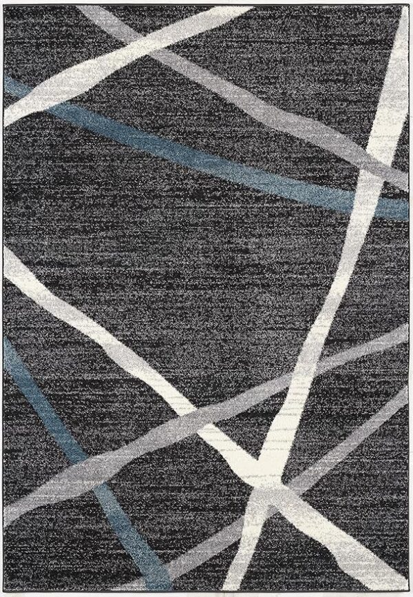 Abstract geometric rug with intersecting lines design.