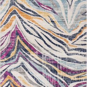 Multicolored abstract zebra pattern rug design.