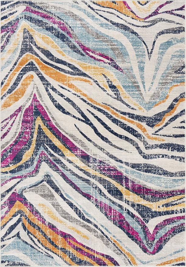 Multicolored abstract zebra pattern rug design.