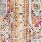 Colorful geometric pattern rug with tribal design