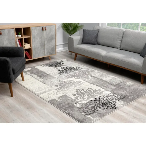 sunshine,koshani,vegas 6968 grey,area rug,runner,distressed,floral