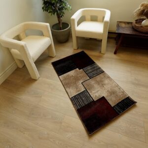 Modern chairs and geometric rug in cozy room.