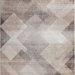 Geometric beige and brown area rug design.