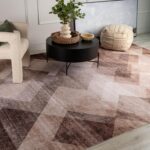 Modern living room with geometric rug