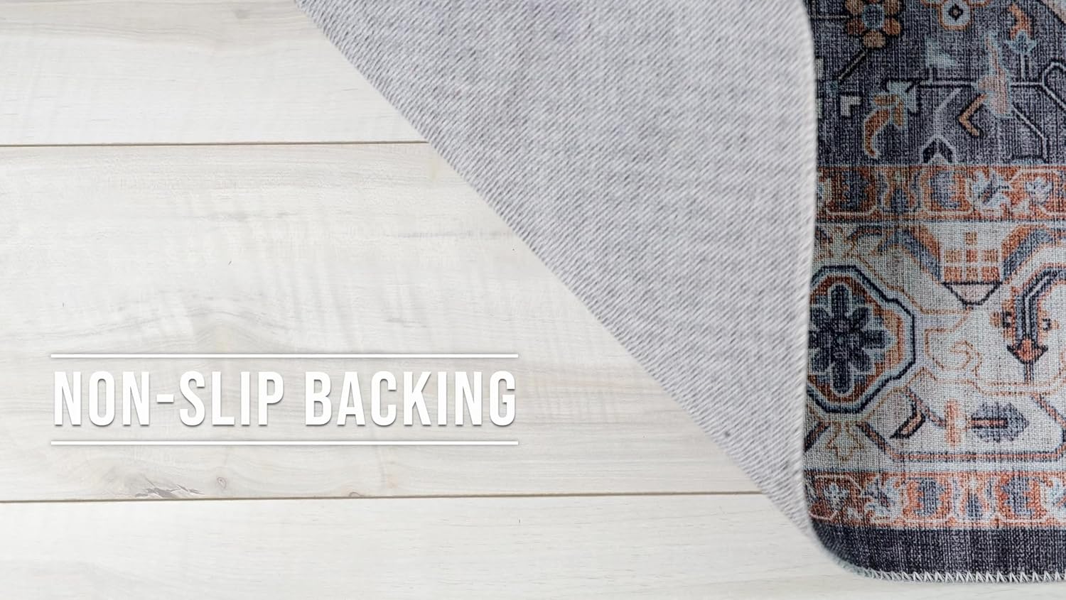 Rug with non-slip backing on wooden floor