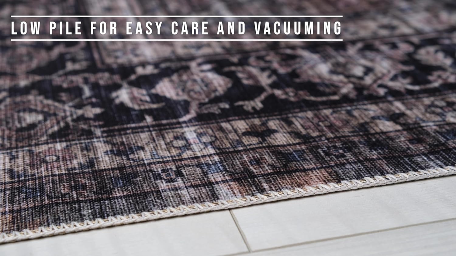 Low pile carpet on tiled floor