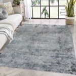 Gray area rug in modern living room.