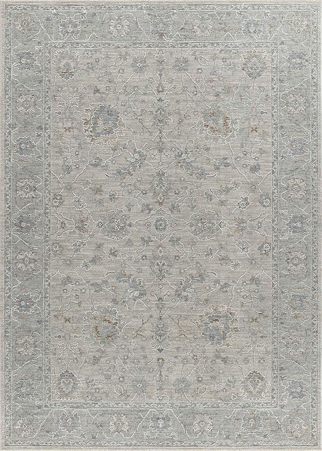 Intricate floral patterned beige and gray area rug