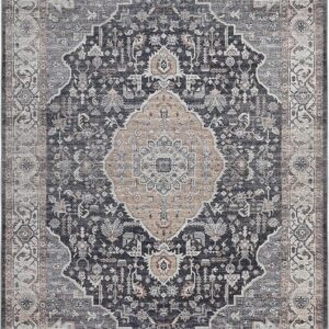 Intricate vintage Persian-style rug design with floral patterns.