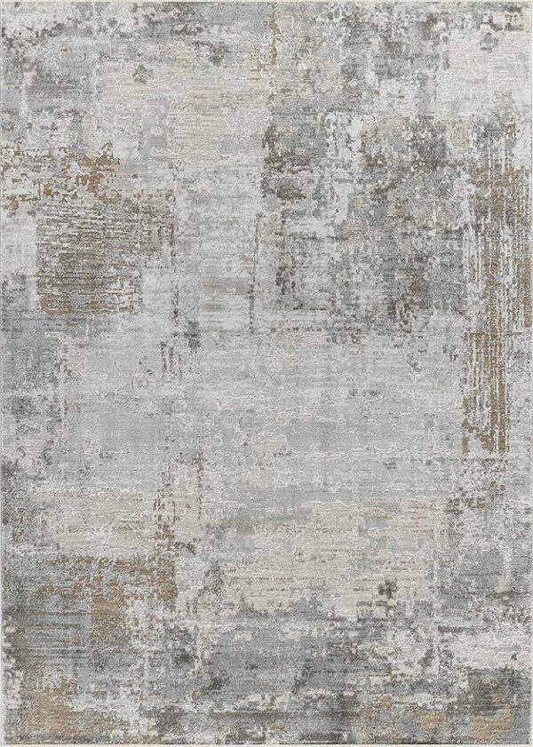 Abstract gray and beige textured area rug.