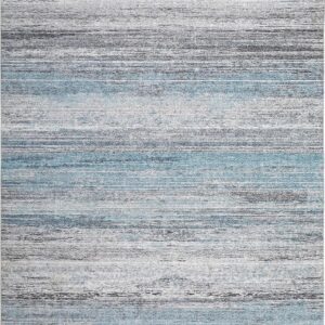 Blue and gray striped area rug