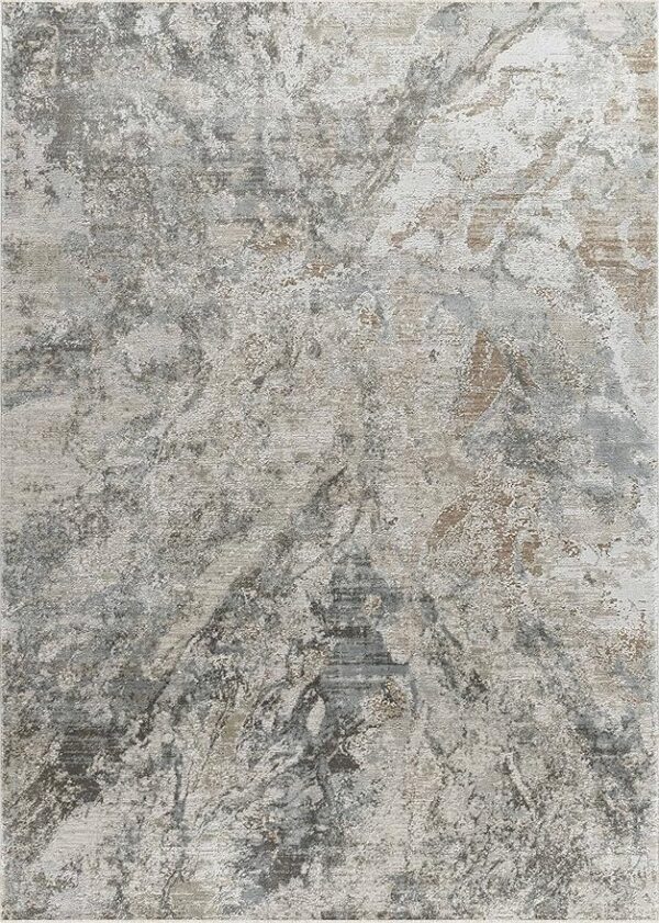 Abstract gray patterned area rug design.