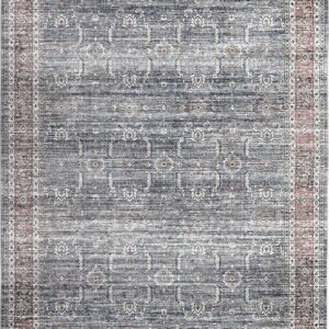 Vintage style ornate blue and beige area rug.