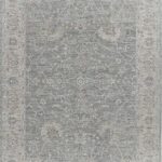 Gray Persian rug with intricate floral patterns.