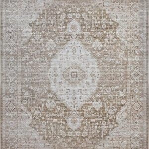 Vintage beige Persian-style area rug with intricate patterns.