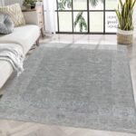 Living room with gray patterned rug