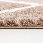 Close-up of beige shaggy carpet edge