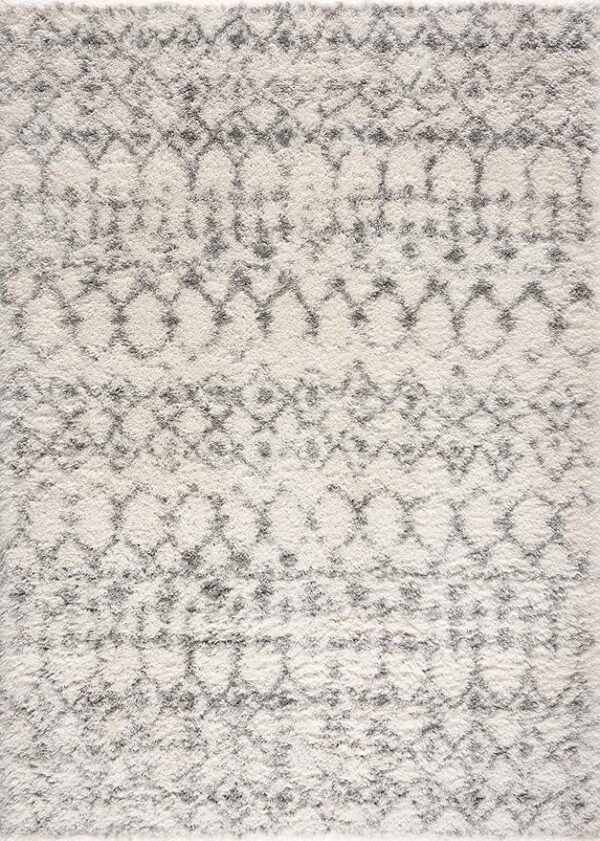 Gray patterned plush area rug with geometric design