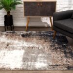 Modern rug in stylish living room interior.
