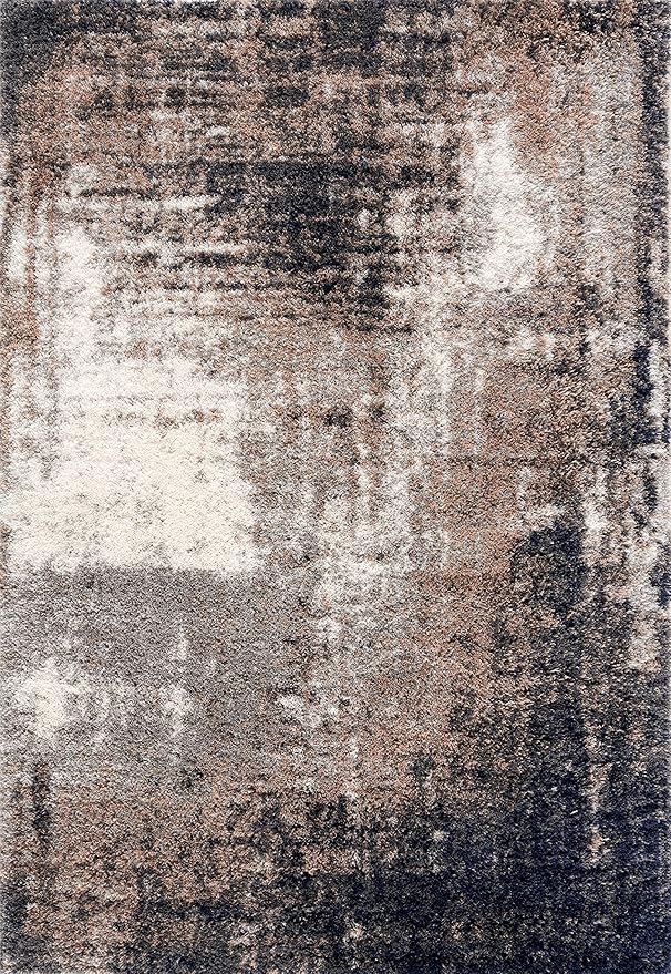 Abstract textured area rug in neutral colors.
