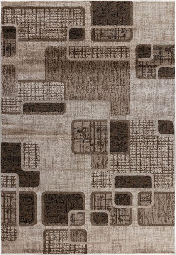 Abstract geometric patterned beige and brown rug