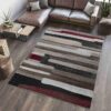 Modern abstract rug in living room setting.