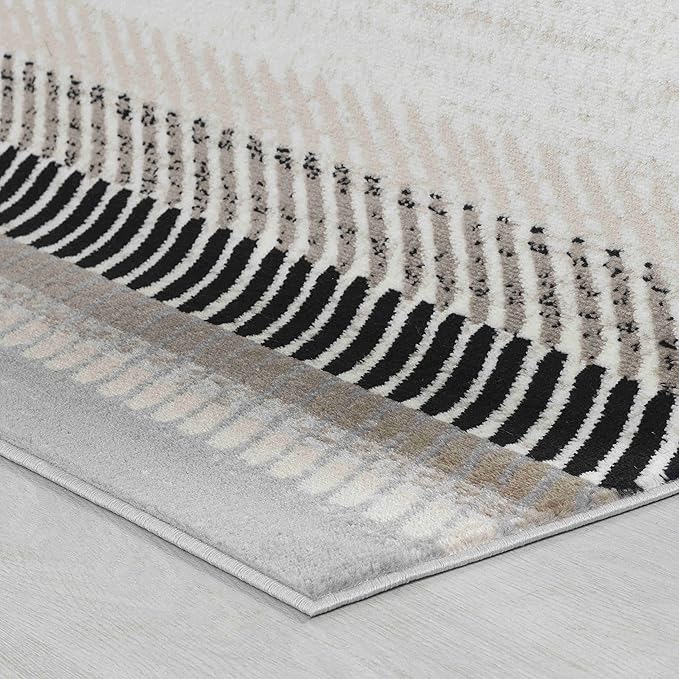 Modern black and white geometric pattern rug