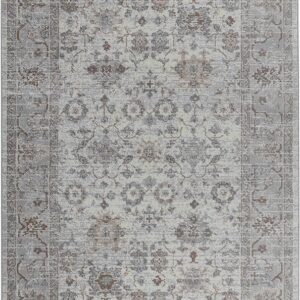 Vintage floral patterned area rug in neutral tones